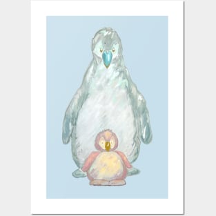 Cute baby penguin with Mommy/daddy penguin. Posters and Art